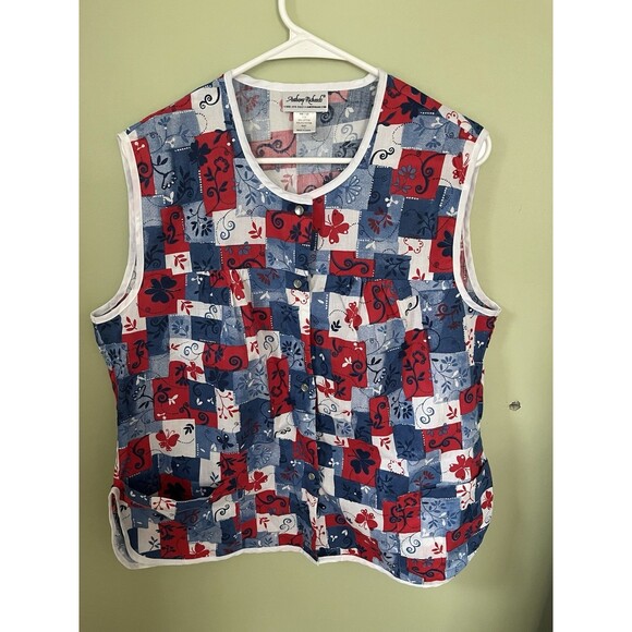 Vintage Anthony Richards Granny Apron Smock Checkered Floral Pearl Snap Large - Picture 1 of 6